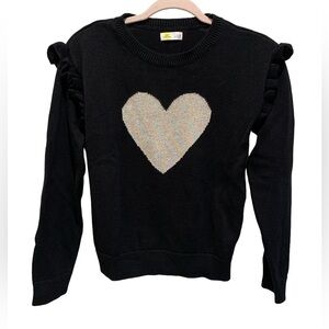 Epic Threads kids black sweater with glitter heart. Size L. (14-16)